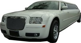 White Chrysler limo for hire, School Proms, Birthday celebrations and anniversaries. Cars for Stars (Bradford)